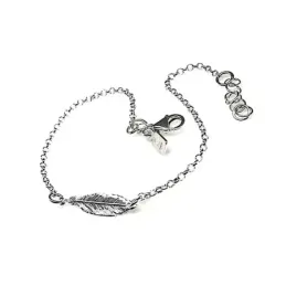 Pulsera plata Ley 925m cadena rolo 17cm. pluma 15mm. [AB1591]