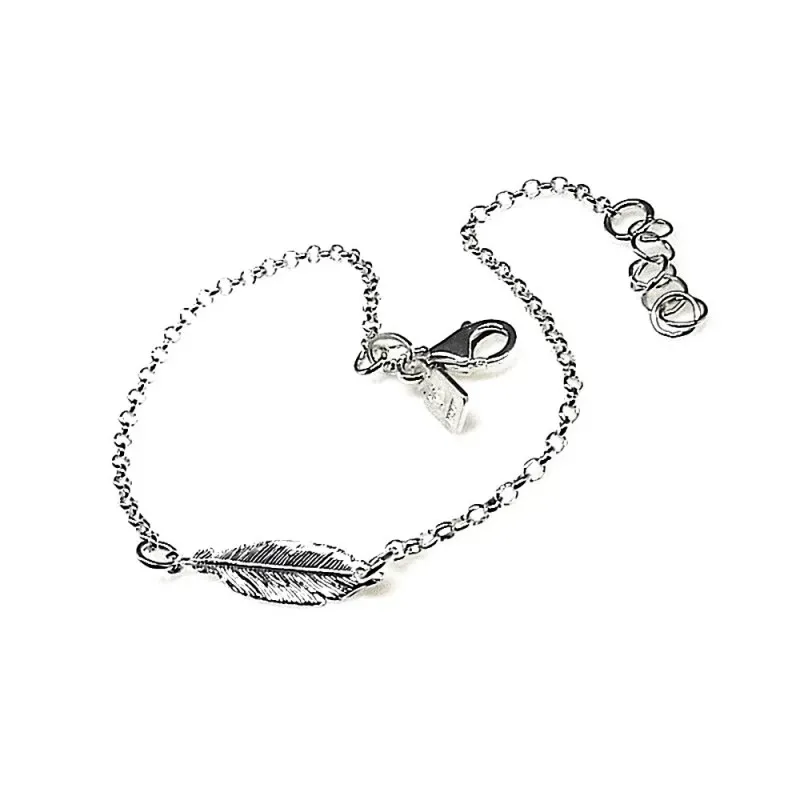 Pulsera plata Ley 925m cadena rolo 17cm. pluma 15mm. [AB1591]