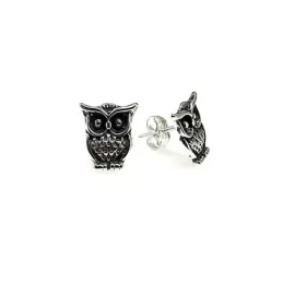 Pendientes plata Ley 925m oxidado búho 10mm. [AB1615]