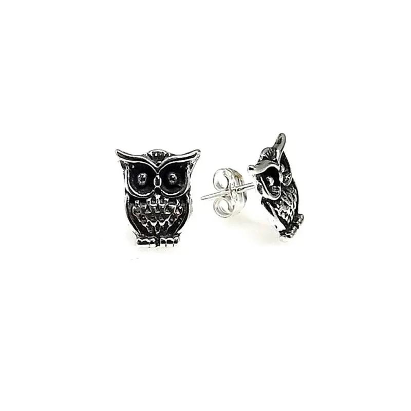 Pendientes plata Ley 925m oxidado búho 10mm. [AB1615]