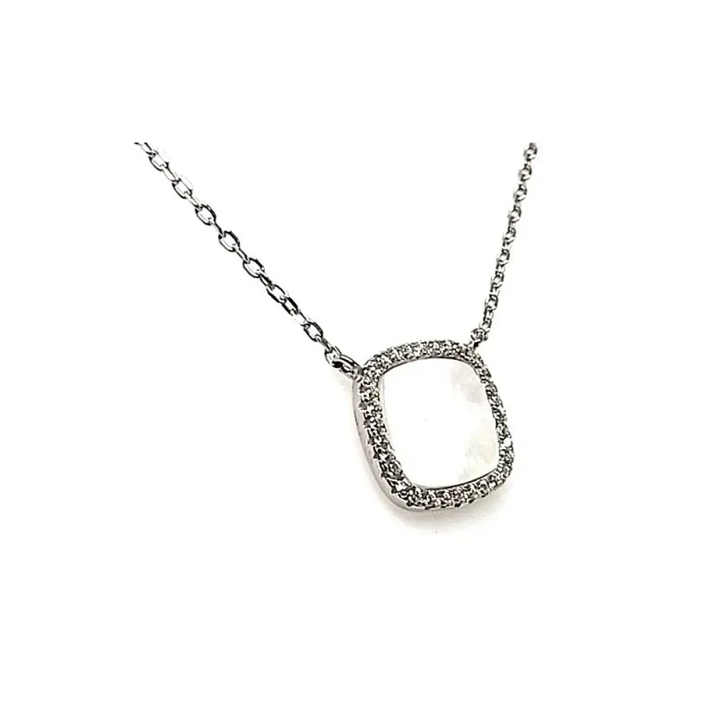 Gargantilla plata Ley 925m cuadrado 13mm. circonitas nácar [AB1665]