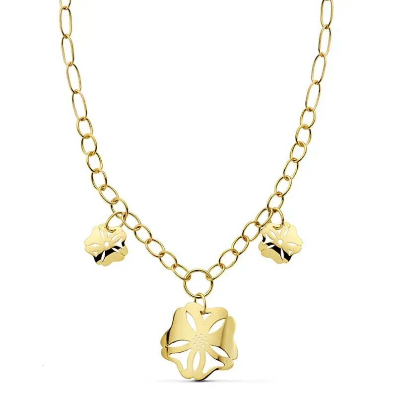 Colgante gargantilla oro 18k flores caladas 42cm. [AB2279]