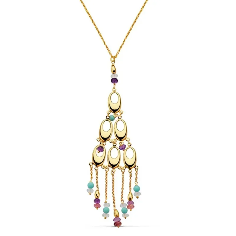 Colgante gargantilla oro 18k ovales multipiedras 42cm. [AB2280]