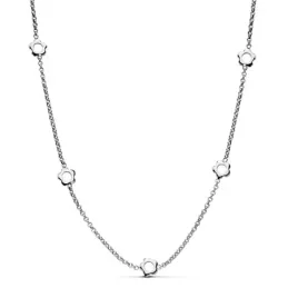 Gargantilla oro blanco 18k flores centro hueco 42cm. [AB2285]