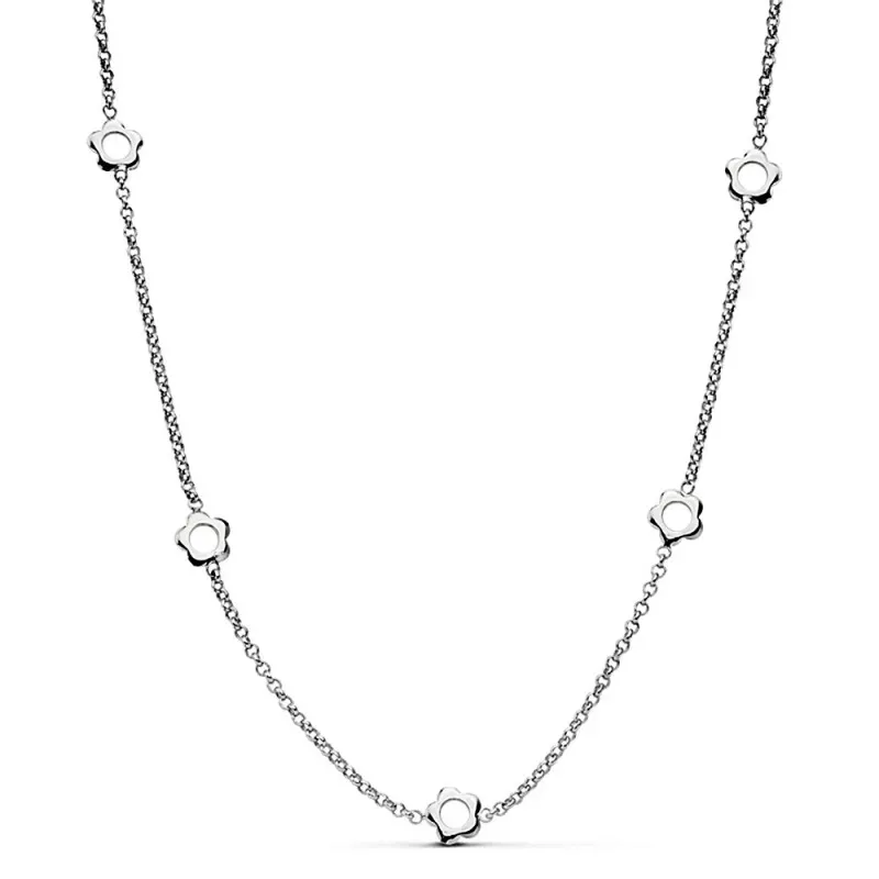 Gargantilla oro blanco 18k flores centro hueco 42cm. [AB2285]