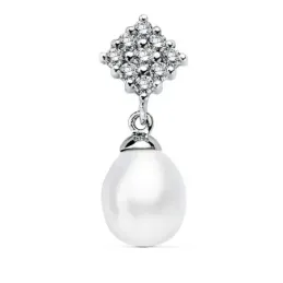 Colgante oro blanco 18k cuadro circonitas perla 22x8mm. [AB2291]
