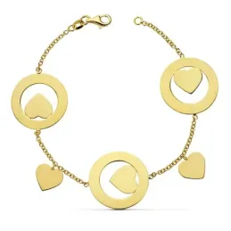 Pulsera oro 18k rolo corazones lisos 19cm. [AB2304]