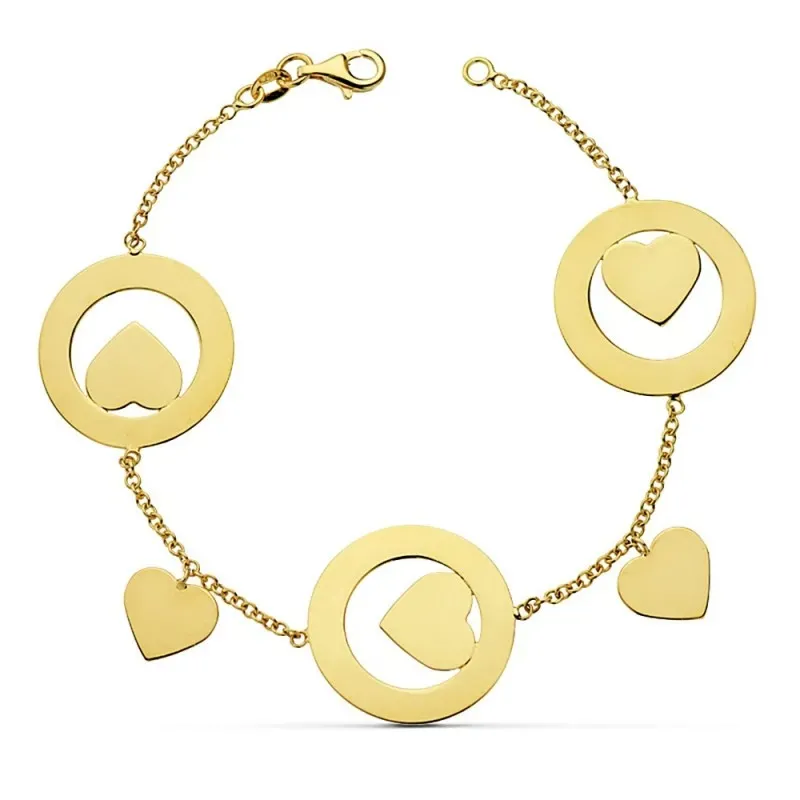 Pulsera oro 18k rolo corazones lisos 19cm. [AB2304]