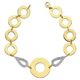 Pulsera oro 18k bicolor círculos lisos 19.5cm. [AB2310]
