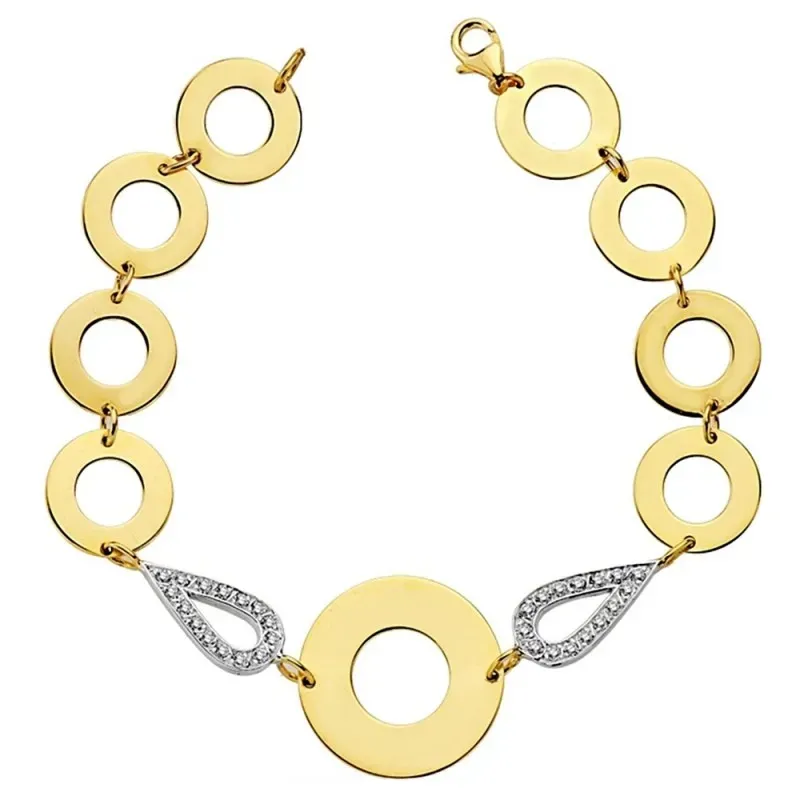Pulsera oro 18k bicolor círculos lisos 19.5cm. [AB2310]