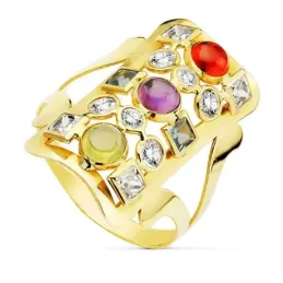 Sortija oro 18k lanzadera 3mm. piedras color circonitas [AB2318]