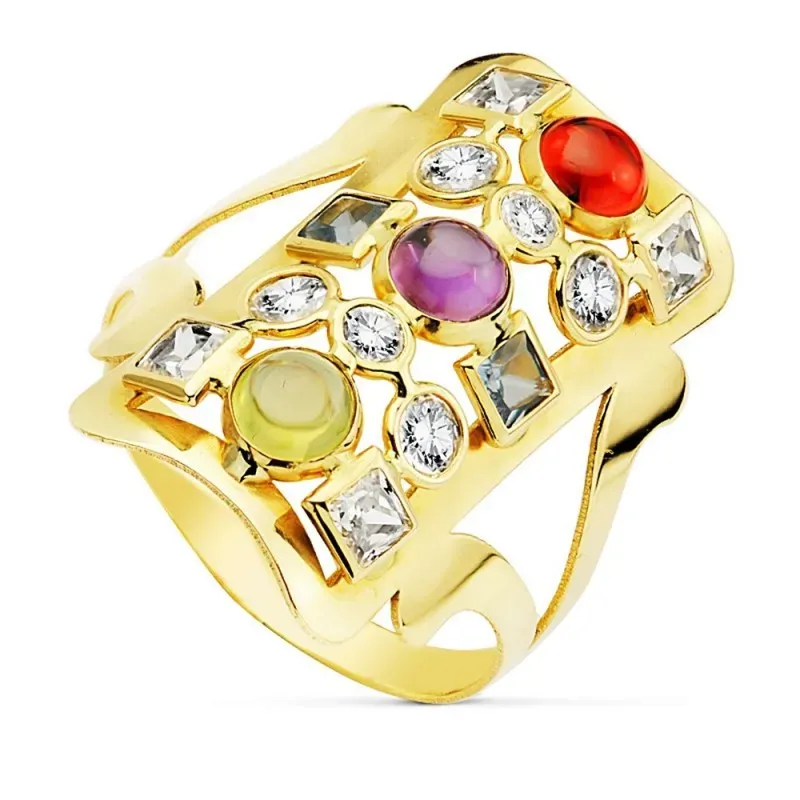 Sortija oro 18k lanzadera 3mm. piedras color circonitas [AB2318]