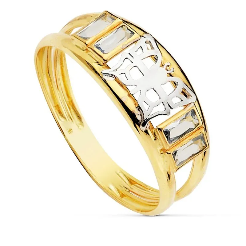 Sortija oro 18k bicolor 3mm. hilos circonitas baguette [AB2324]