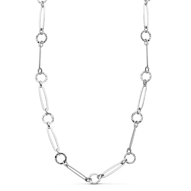 Collar oro blanco 18k rayado 45cm. eslabones alargados [AB2333]