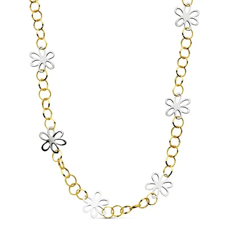 Gargantilla oro 18k bicolor 48cm. flores lisas [AB2336]