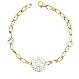 Pulsera oro 18k bicolor motivos calados 19cm. [AB2337]