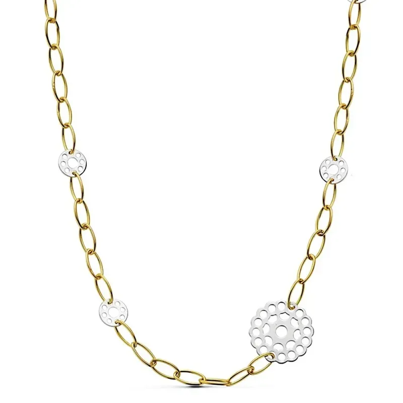 Gargantilla oro 18k bicolor motivos calados 42cm. [AB2338]