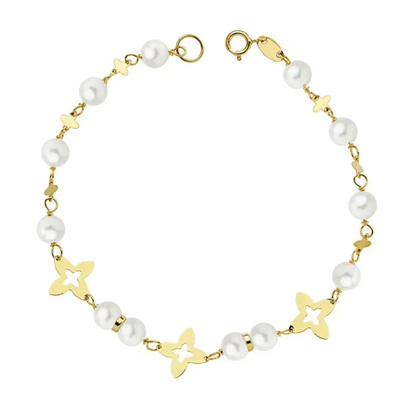 Pulsera oro 18k primera comunión 18.5cm. perlas 5mm.  [AB2345]