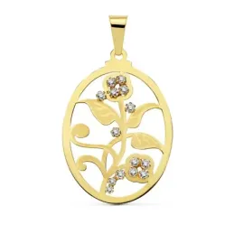 Colgante oro 18k oval 37x29mm. flor circonitas [AB2347]