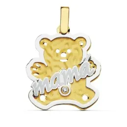 Colgante oro 18k bicolor MAMÁ oso 22x21mm. circonita [AB2350]
