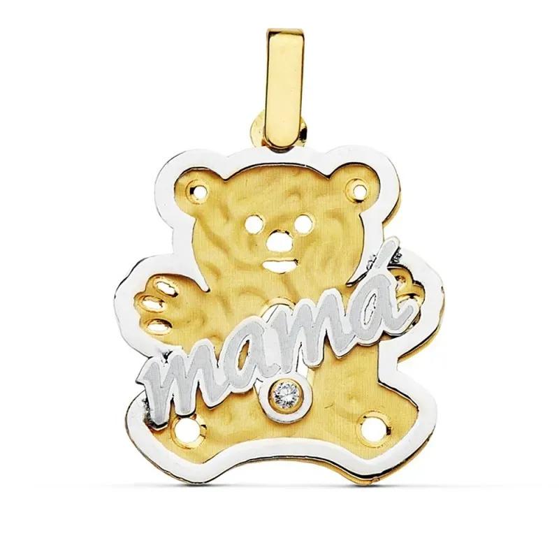 Colgante oro 18k bicolor MAMÁ oso 22x21mm. circonita [AB2350]