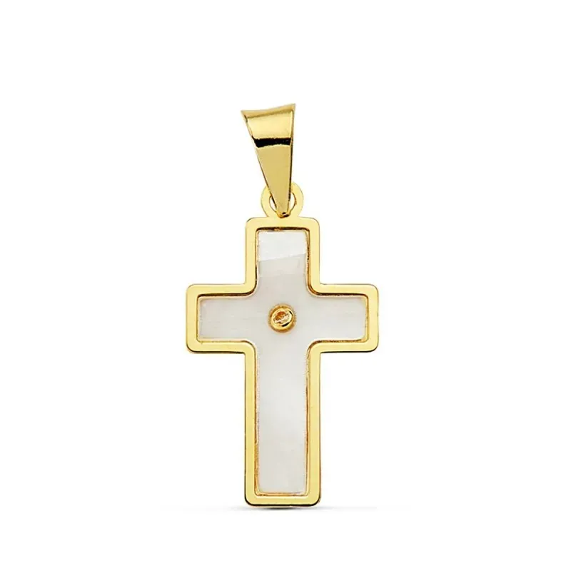 Cruz oro 18k nácar 18x12mm. centro circonita [AB2363]