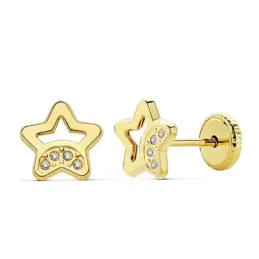 Pendientes oro 18k estrellas caladas 7mm. circonitas [AB2372]