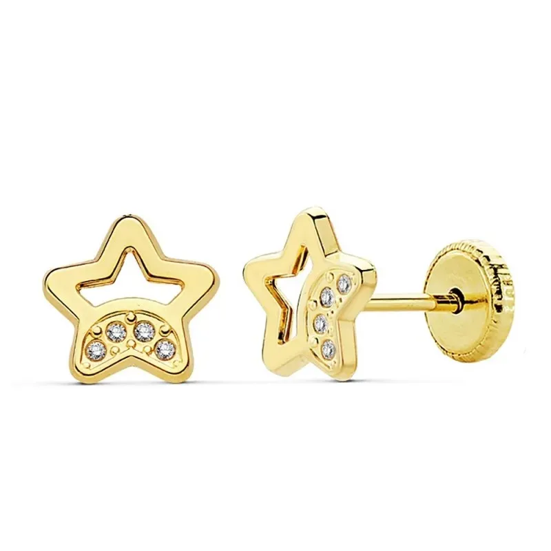 Pendientes oro 18k estrellas caladas 7mm. circonitas [AB2372]