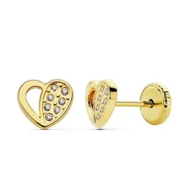 Pendientes oro 18k corazónes calados 7x6mm. circonitas [AB2373]
