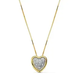 Colgante gargantilla oro 18k corazón circonitas cadena 42cm. [AB2385]