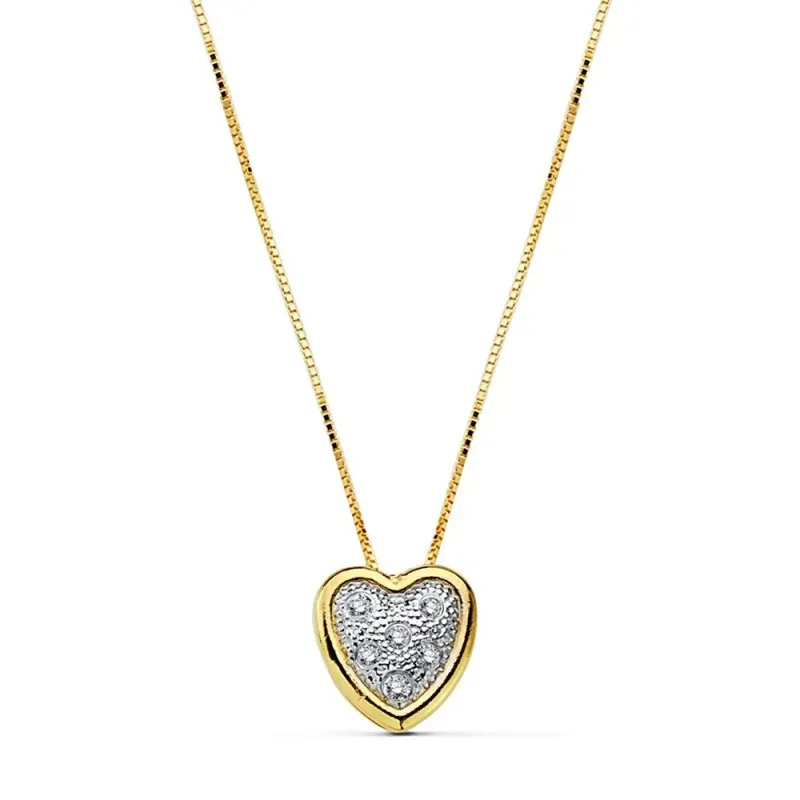 Colgante gargantilla oro 18k corazón circonitas cadena 42cm. [AB2385]