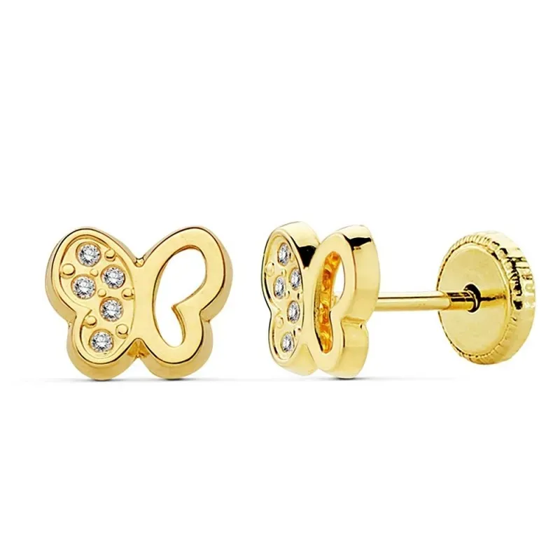 Pendientes oro 18k mariposa 7x6mm. calada circonitas [AB2401]