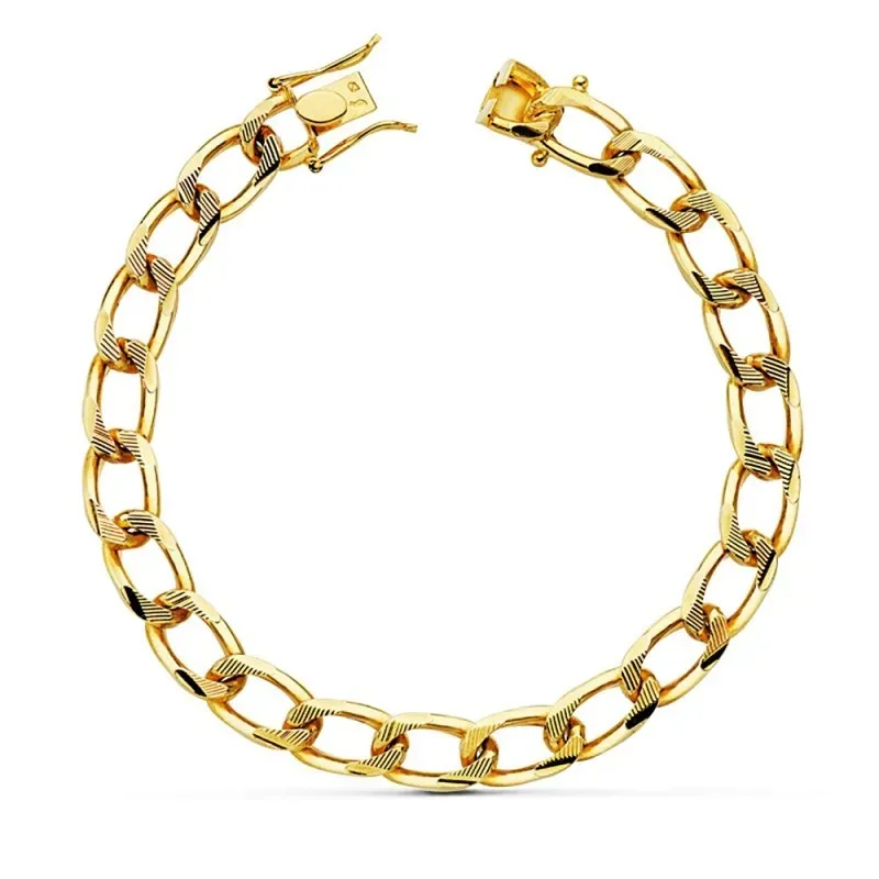 Pulsera oro 18k bicolor barbada maciza 22cm. 8mm. [AB2433]