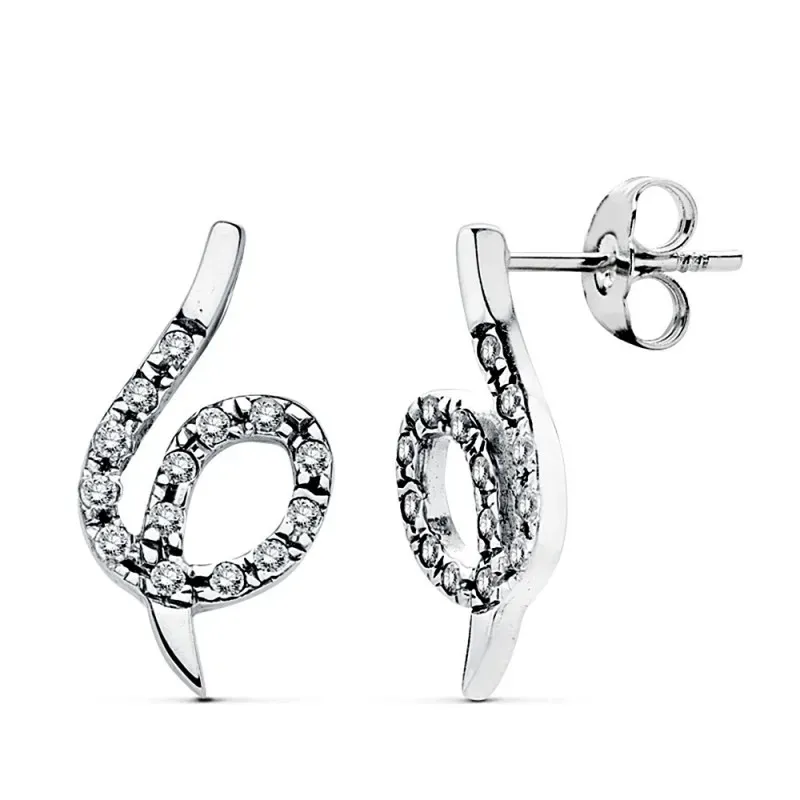 Pendientes oro blanco 18k circonitas 20x10mm. [AB2442]