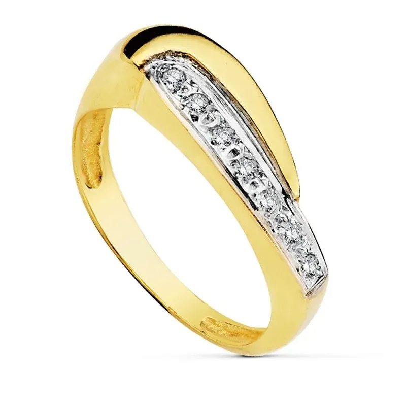 Sortija oro 18k bicolor banda circonitas [AB2456]