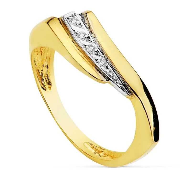 Sortija oro 18k bicolor banda circonitas [AB2457]