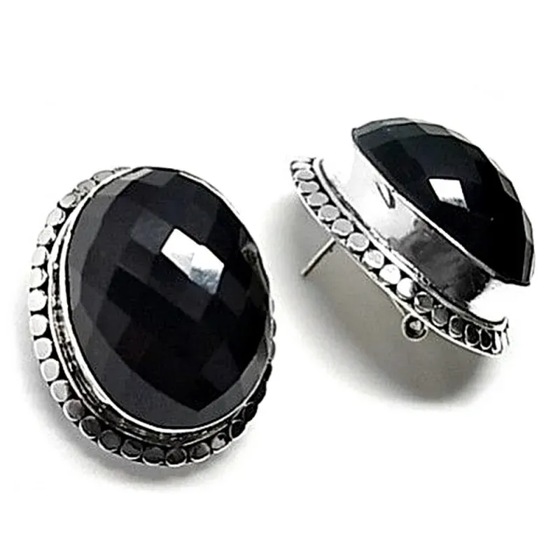 Pendientes plata ley 925m ovalado piedra ónix [AB2527]