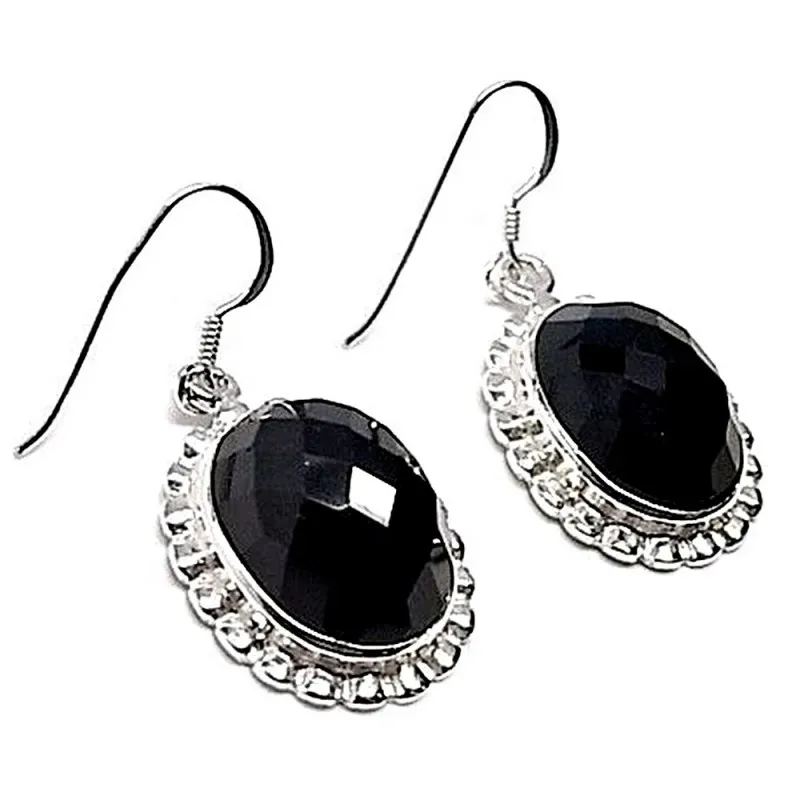 Pendientes plata ley 925m largos ovalado piedra ónix [AB2530]