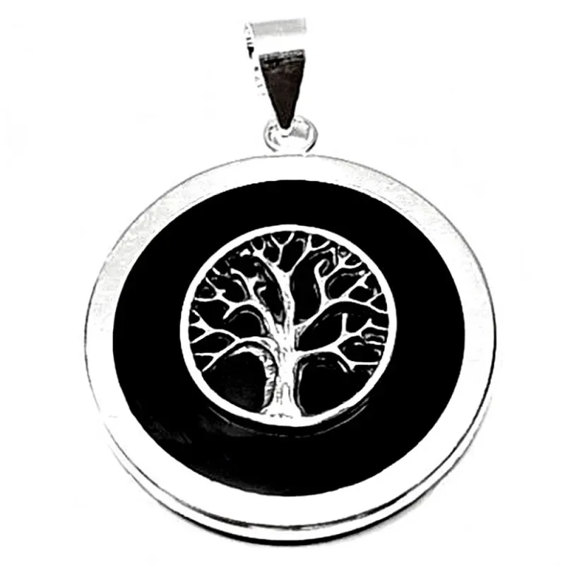 Colgante plata ley 925m árbol vida acetato negro cerco [AB2608]
