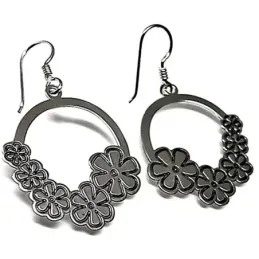 Pendientes plata ley 925m redondos flores oxidadas [AB2632]