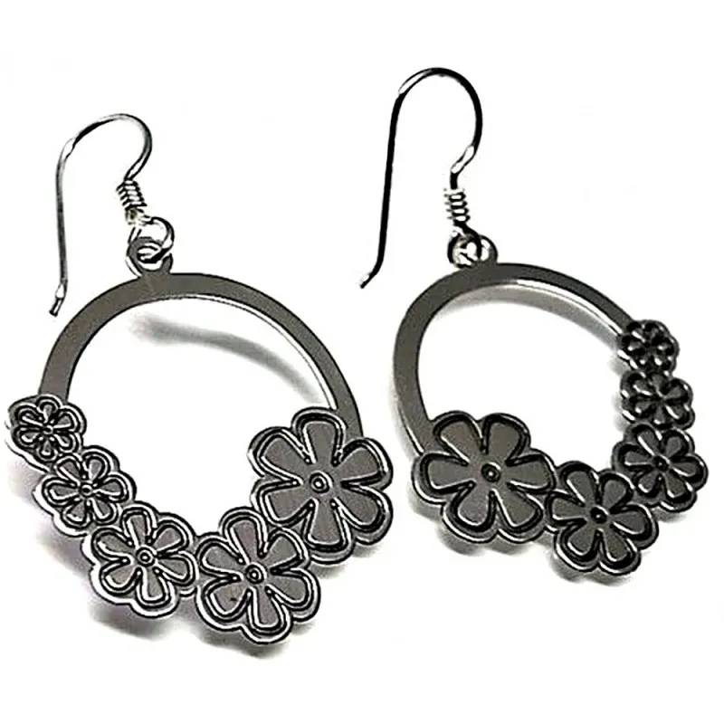 Pendientes plata ley 925m redondos flores oxidadas [AB2632]