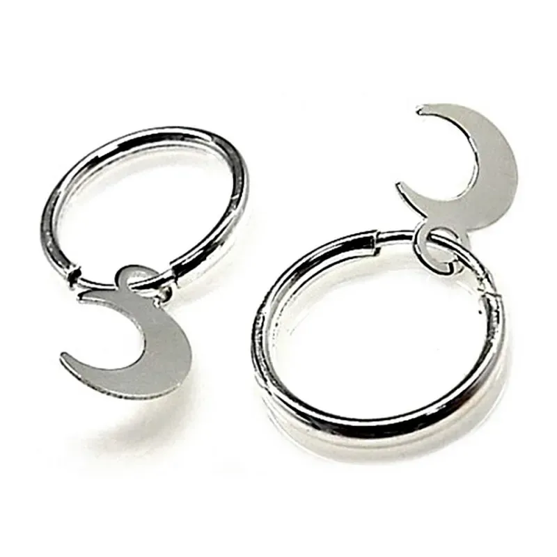 Pendientes plata ley 925m aro motivo luna [AB2673]