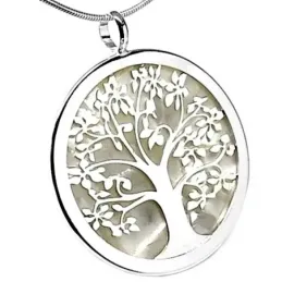 Colgante plata ley 925m árbol vida nácar blanco cerco 40mm. [AB2692]