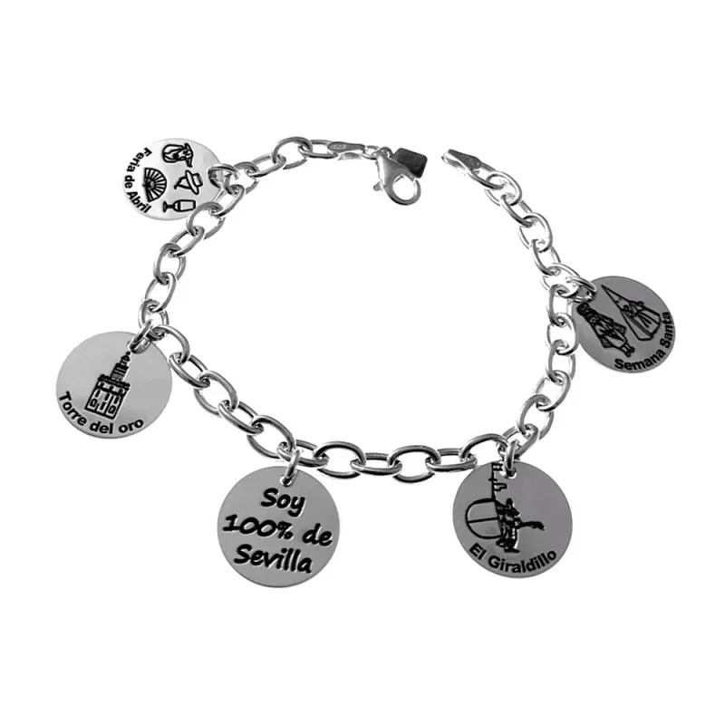 Pulsera plata ley 925m 19cm. discos 15mm. motivos Sevilla [AB2693]