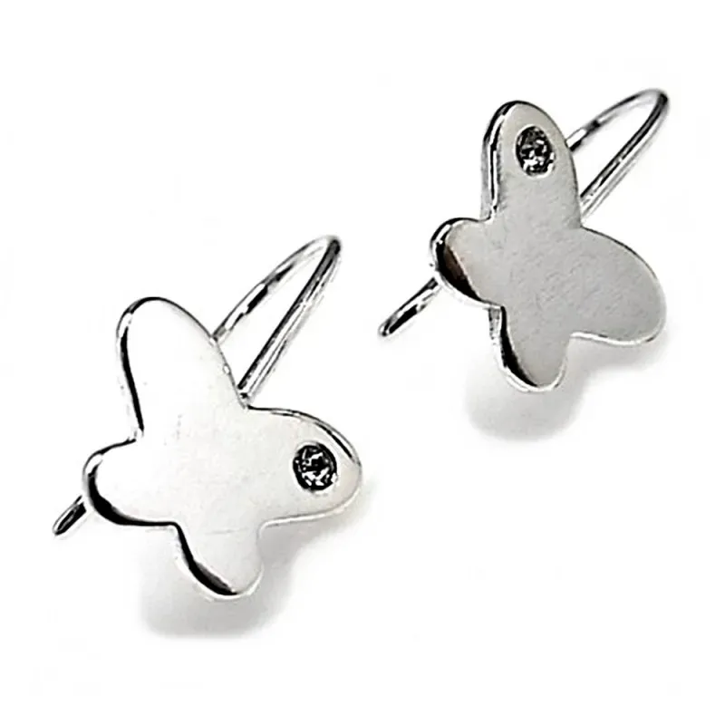 Pendientes plata ley 925m mariposa 8mm. piedra blanca [AB2710]