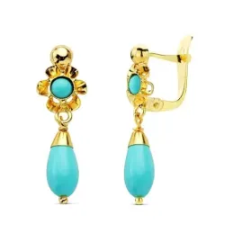 Pendientes oro 18k largos lágrima turquesa 22mm. [AB2820]