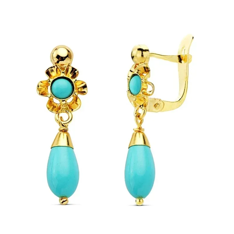 Pendientes oro 18k largos lágrima turquesa 22mm. [AB2820]