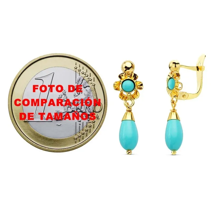 Pendientes oro 18k largos lágrima turquesa 22mm. [AB2820]