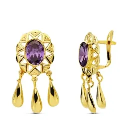 Pendientes oro 18k cubanas amatista 25mm. [AB2843]