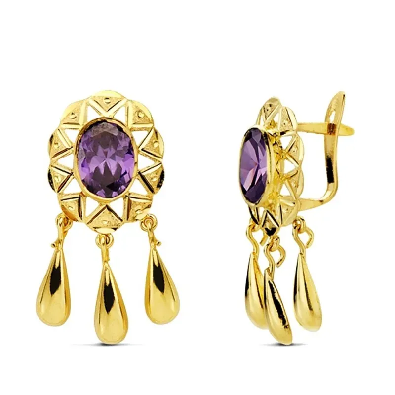 Pendientes oro 18k cubanas amatista 25mm. [AB2843]